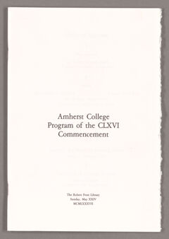 Thumbnail for Amherst College Commencement program, 1987 May 24 - Image 1