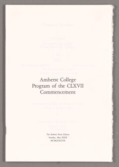 Thumbnail for Amherst College Commencement program, 1988 May 29 - Image 1