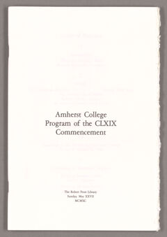 Thumbnail for Amherst College Commencement program, 1990 May 27 - Image 1