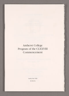 Thumbnail for Amherst College Commencement program, 1999 May 23 - Image 1