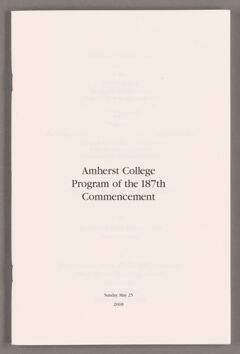 Thumbnail for Amherst College Commencement program, 2008 May 25 - Image 1