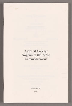 Thumbnail for Amherst College Commencement program, 2013 May 26 - Image 1