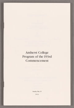 Thumbnail for Amherst College Commencement program, 2014 May 25 - Image 1