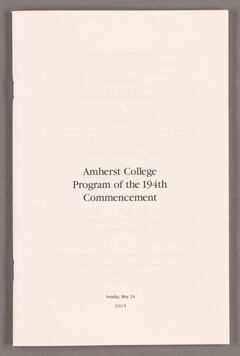 Thumbnail for Amherst College Commencement program, 2015 May 24 - Image 1