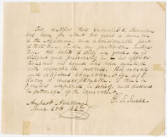 Thumbnail for Ebenezer Strong Snell certificate regarding Gamaliel C. Beaman, 1825 June 28