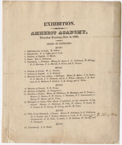 Thumbnail for Amherst Academy exhibition program, 1820 November 9