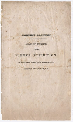 Thumbnail for Amherst Academy exhibition program, 1833 August 19 - Image 1