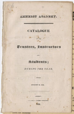 Thumbnail for Amherst Academy catalog, 1830/1832 and Rules - Image 1