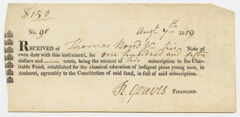 Thumbnail for Thomas Bond receipt for Charity Fund subscription, 1819 August 7 - Image 1