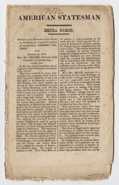 Thumbnail for Substance of a discussion in the Senate, on the report of the committee in favor of incorporating Amherst College - Image 1