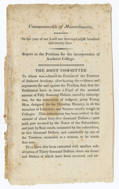Thumbnail for Report on the petitions for the incorporation of Amherst College, 1824 - Image 1