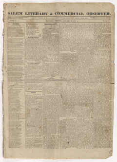 Thumbnail for Salem Literary & Commercial Observer, 1827 January 13 - Image 1
