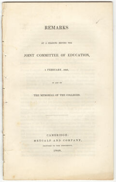 Thumbnail for Remarks at a hearing before the Joint Committee of Education, 1 February, 1848 - Image 1