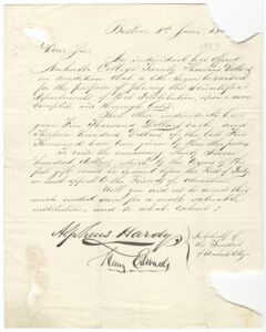 Thumbnail for Alpheus Hardy and Henry Edwards letter to unidentified addressee, 1863 June 1