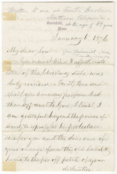 Thumbnail for George Grennell letter to his son, 1876 January 6 - Image 1