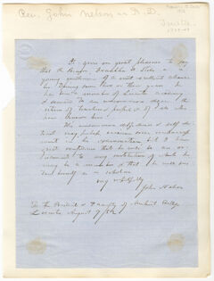 Thumbnail for John Nelson letter to the President and faculty of Amherst College, 1852 August 9