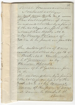 Thumbnail for Joseph Vaill memorandum with details regarding subscribers to Amherst College funds, 1841-1844 - Image 1