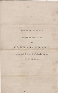 Thumbnail for Amherst College Commencement program, 1836 August 24 - Image 1