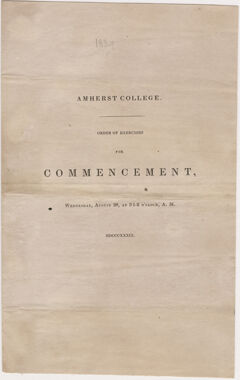 Thumbnail for Amherst College Commencement program, 1839 August 28 - Image 1