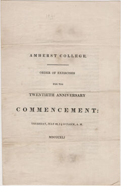 Thumbnail for Amherst College Commencement program, 1841 July 22 - Image 1