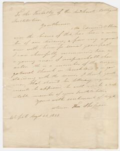 Thumbnail for Thomas Shepard letter to the faculty of the Collegiate Institution, 1823 August 20 - Image 1