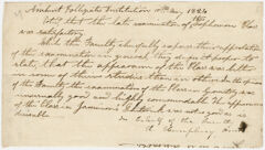 Thumbnail for Collegiate Institution faculty resolution regarding the sophomore class examinations, 1824 May 10 - Image 1