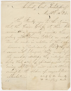Thumbnail for Resolution of the Collegiate Institution faculty regarding the junior class examinations, 1824 May 10 - Image 1