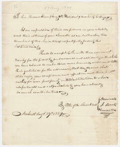 Thumbnail for Senior class testimonial to Heman Humphrey, 1824 August 17 - Image 1
