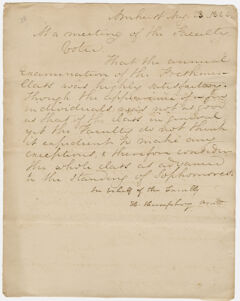 Thumbnail for Collegiate Institution faculty resolution regarding the freshmen class examinations, 1824 August 23 - Image 1