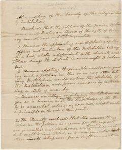 Thumbnail for Collegiate Institution faculty resolution regarding the student petition against Lucius Field, 1822 - Image 1