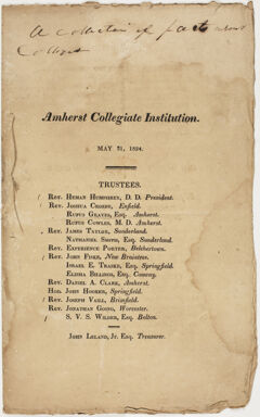 Thumbnail for Pamphlet of information regarding the Amherst Collegiate Institution, 1824 - Image 1