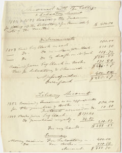 Thumbnail for Edward Hitchcock laboratory and library account with the Amherst College, 1852-1853 - Image 1