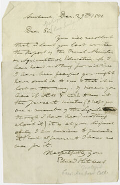Thumbnail for Edward Hitchcock letter to unidentified recipient, 1851 December 29