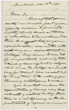Thumbnail for Edward Hitchcock letter to an unidentified recipient, 1860 November 15 - Image 1