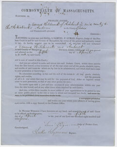 Thumbnail for Samuel Lyman appointment of executors of Edward Hitchcock's last will and testament - Image 1