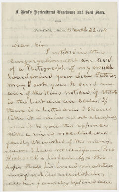 Thumbnail for Stephen Reed letter to Edward Hitchcock, Jr., 1864 March 29 - Image 1