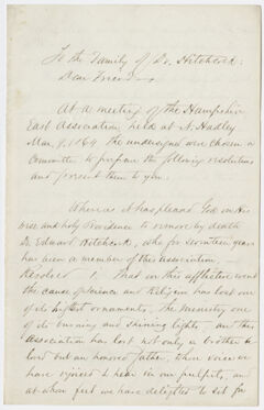 Thumbnail for Hampshire East Association resolutions proposed upon the death of Edward Hitchcock - Image 1