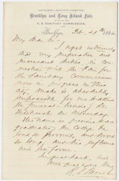 Thumbnail for Richard Salter Storrs, Jr. letter to William Augustus Stearns, 1864 February 29