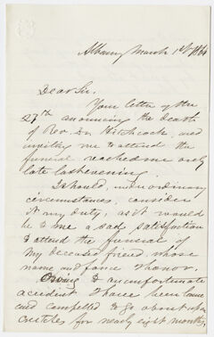 Thumbnail for James Hall letter to William Augustus Stearns, 1864 March 1 - Image 1