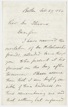Thumbnail for Jacob Merrill Manning letter to William Augustus Stearns, 1864 February 29 - Image 1