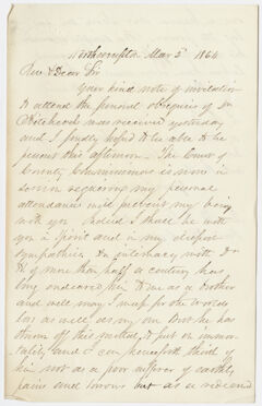 Thumbnail for Samuel Wells letter to William Augustus Stearns, 1864 March 2 - Image 1