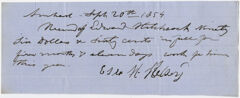 Thumbnail for Edward Hitchcock receipt of payment to Ella Helsey?, 1854 September 20 - Image 1
