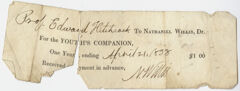 Thumbnail for Edward Hitchcock receipt of payment to Nathaniel Willis, 1838 April 21