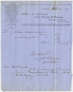 Thumbnail for Edward Hitchcock receipt of payment to G. P. Putnam & Co., 1852 March 4 - Image 1