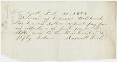 Thumbnail for Edward Hitchcock receipt of payment to Roswell Field, 1854 February 11 - Image 1