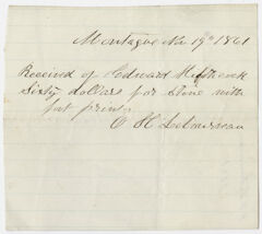 Thumbnail for Edward Hitchcock receipt of payment to O. H. Lebourveau, 1861 November 19 - Image 1