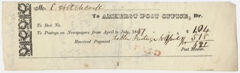 Thumbnail for Edward Hitchcock receipt for the Amherst Post Office, 1851 - Image 1