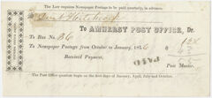 Thumbnail for Edward Hitchcock receipt for the Amherst Post Office, 1856 - Image 1