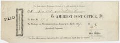 Thumbnail for Edward Hitchcock receipt for the Amherst Post Office, 1859 - Image 1