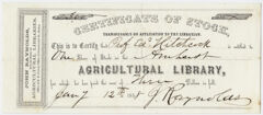 Thumbnail for Edward Hitchcock stock certificate of the Amherst Agricultural Library